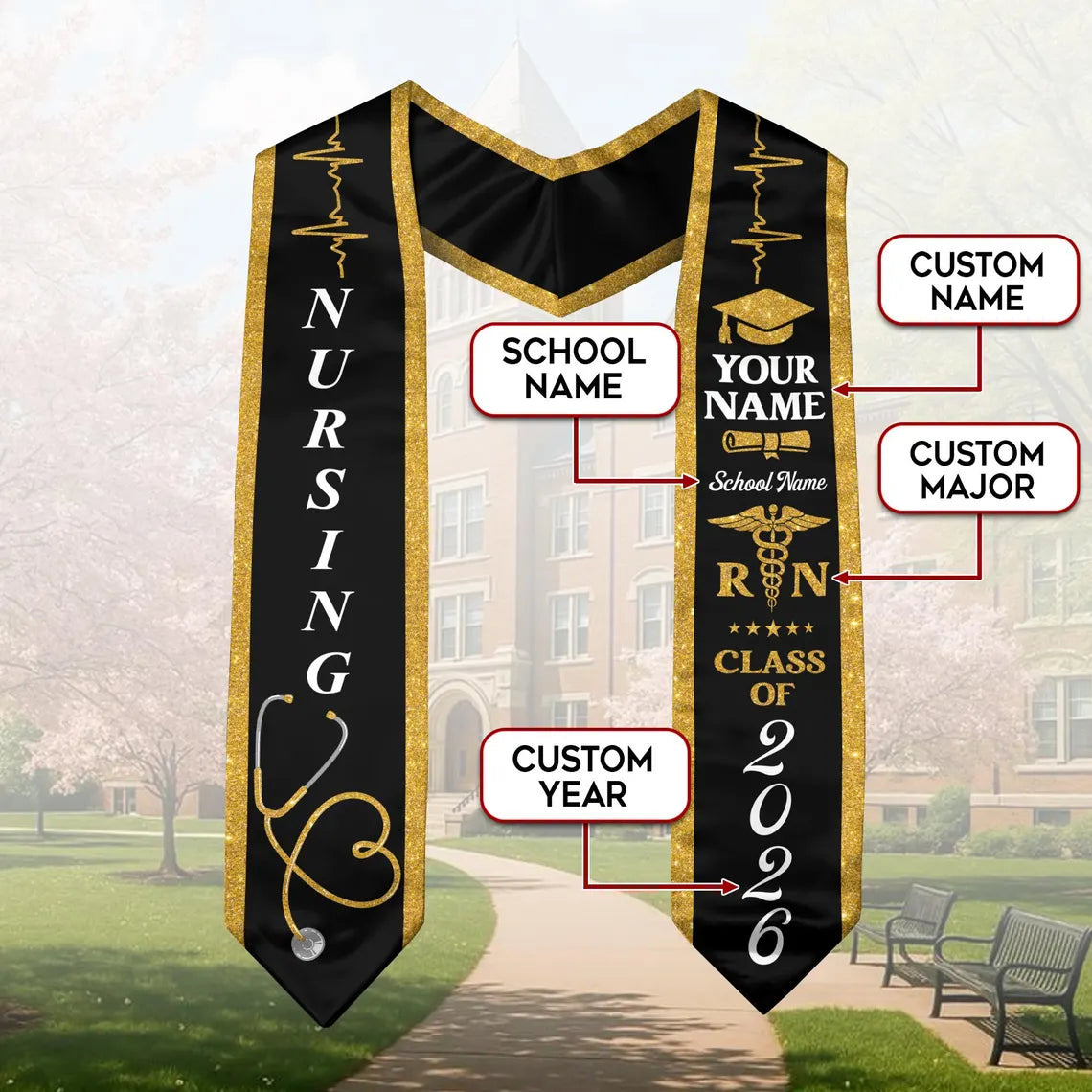 Custom Graduation Stole - Personalized Class of 2026 #7